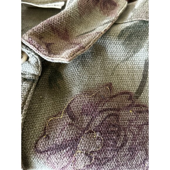 Chicos Design Olive Purple Floral Button-Up Jacket Size 1 Gold Metallic Detail - Picture 8 of 8